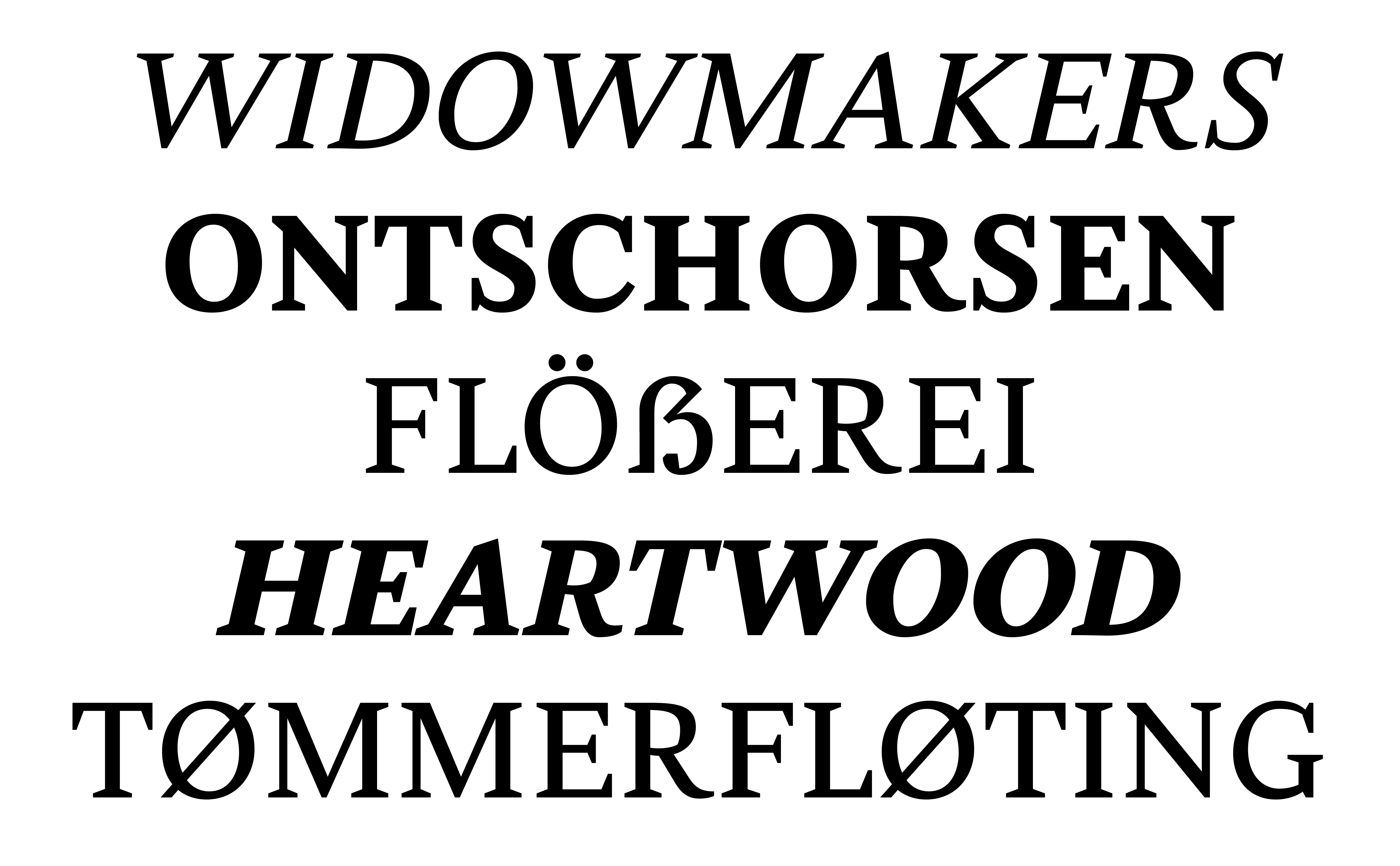 Various words set in Peavey, all caps