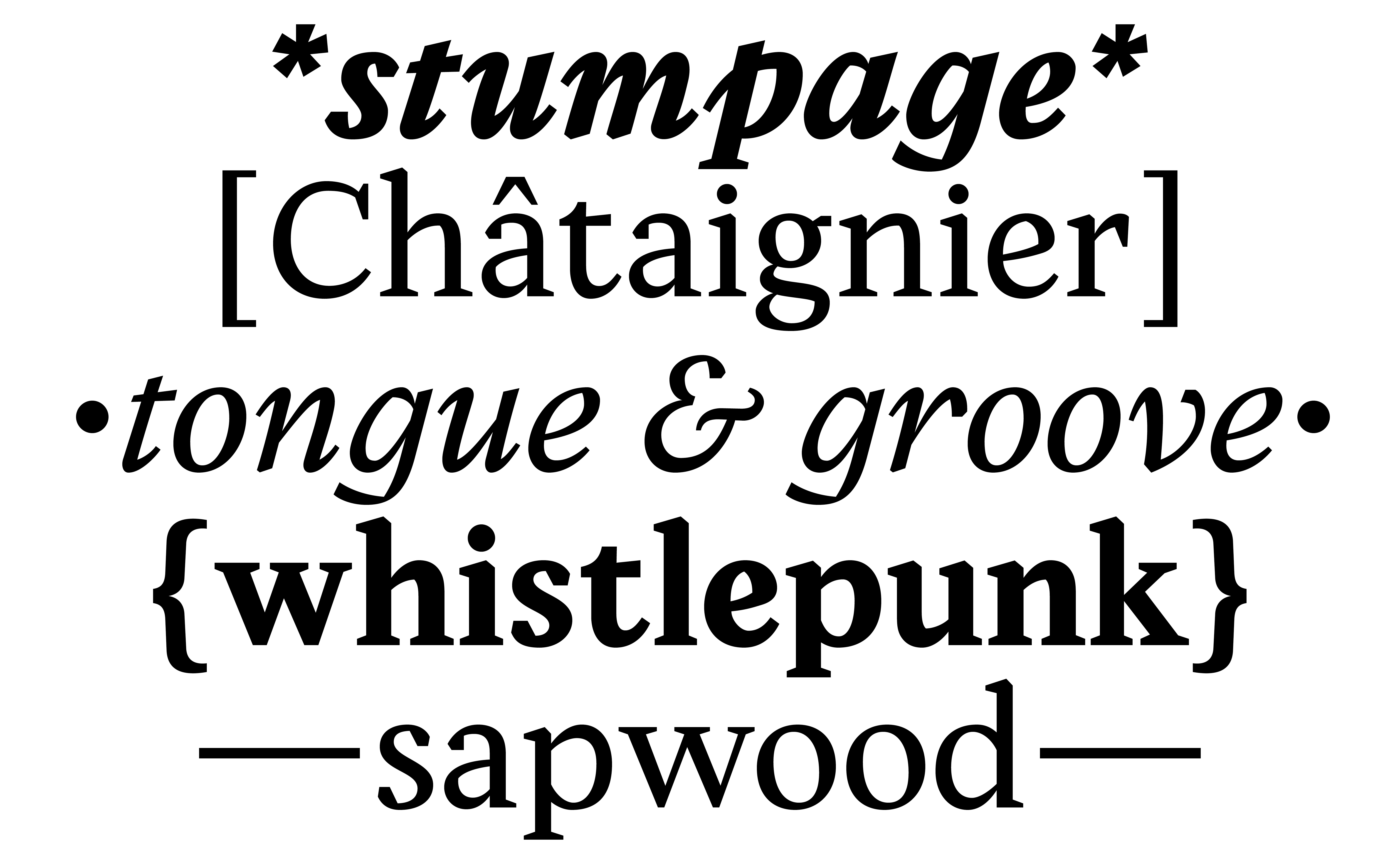 Various words set in Peavey